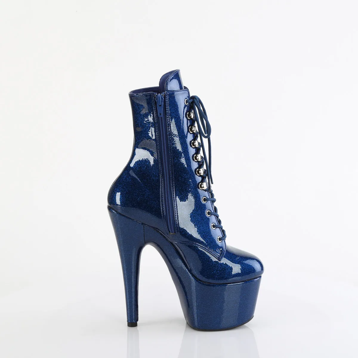 Adore 1020GP Lace Up Ankle Boot Navy Blue Glitter Patent - 7" High Heels Direct