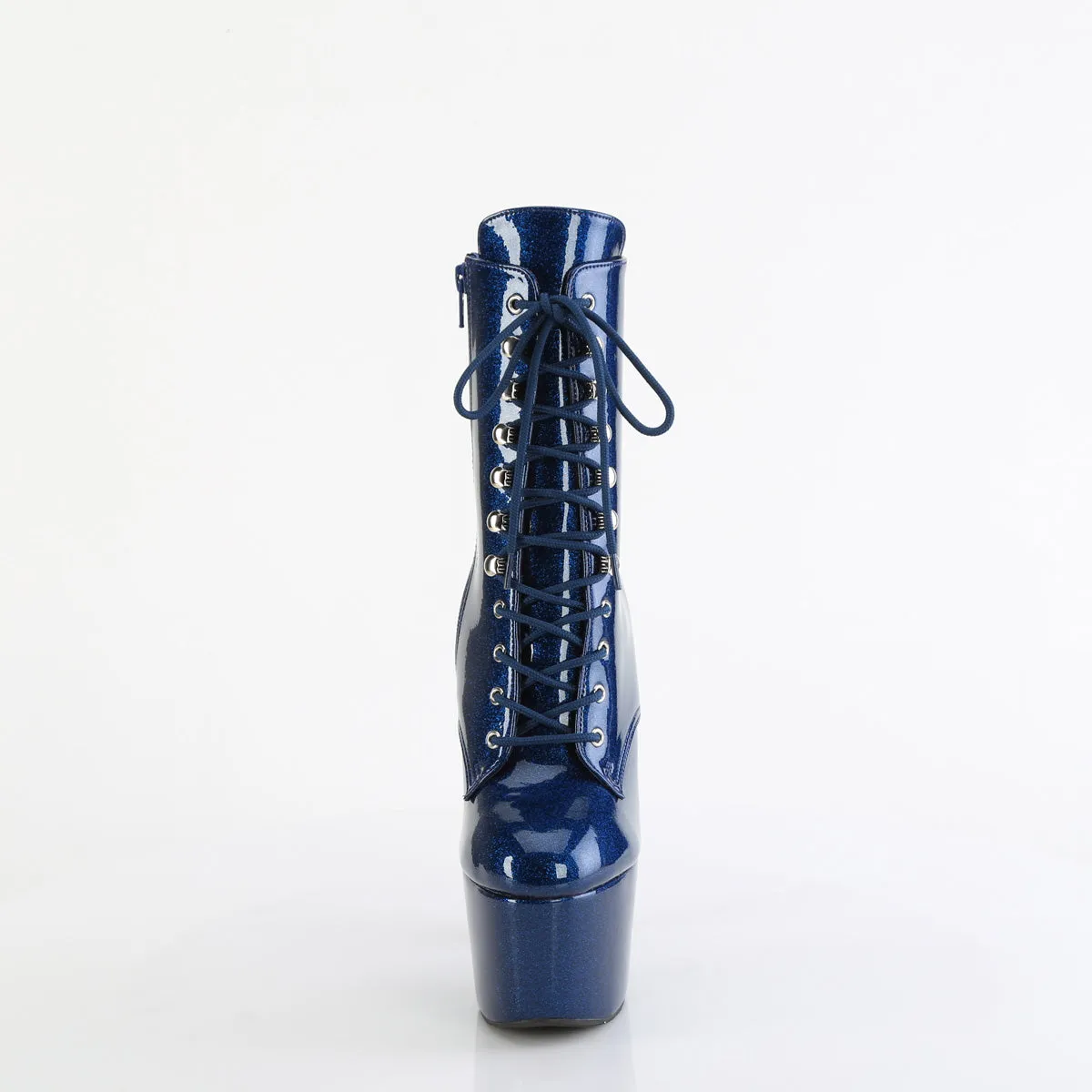 Adore 1020GP Lace Up Ankle Boot Navy Blue Glitter Patent - 7" High Heels Direct