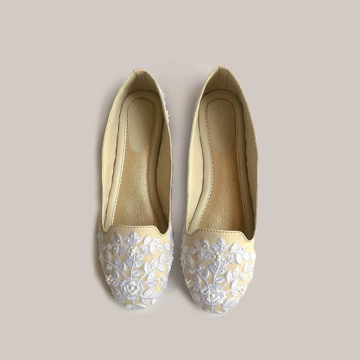 Cream Loafers With Baroque Inspired Embroidery Using Pearls And Beads By Sole House