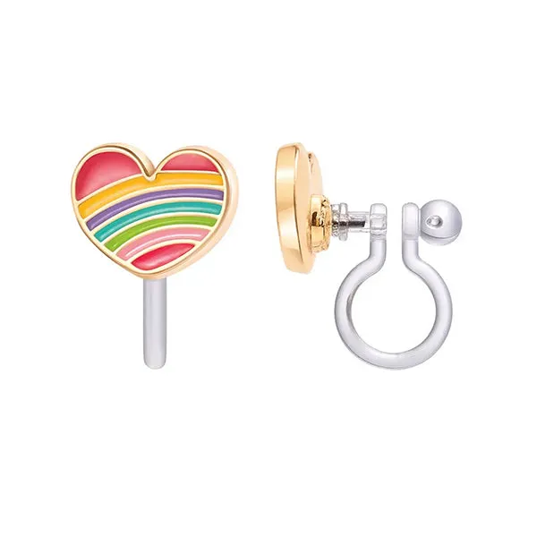 Girls Rainbow Heart Earrings by Girl Nation, Clip On
