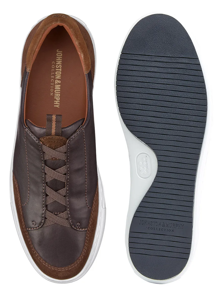 J & M Collection Anson Stretch Lace-to-Toe in Dark Brown English Suede/Sheepskin