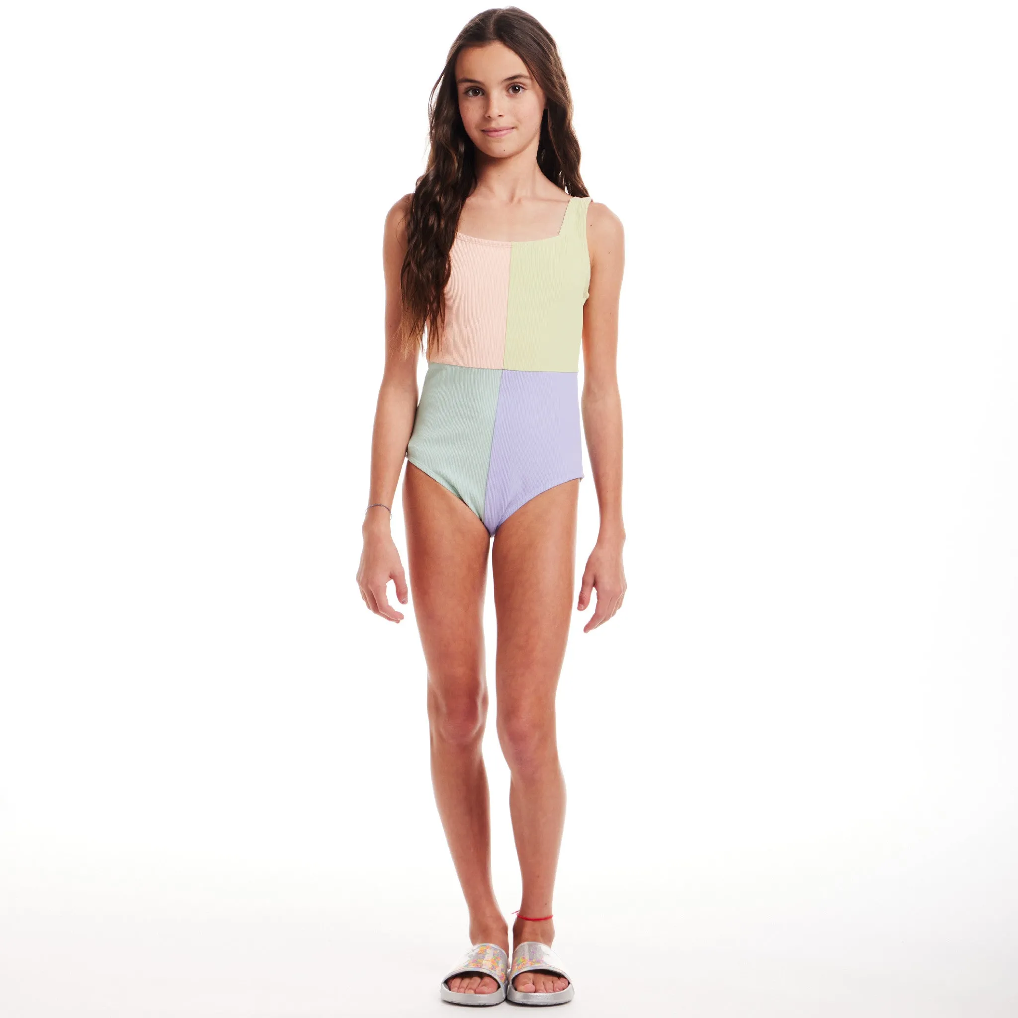 Kids (7-16) One Piece Swim Suit | Color Block