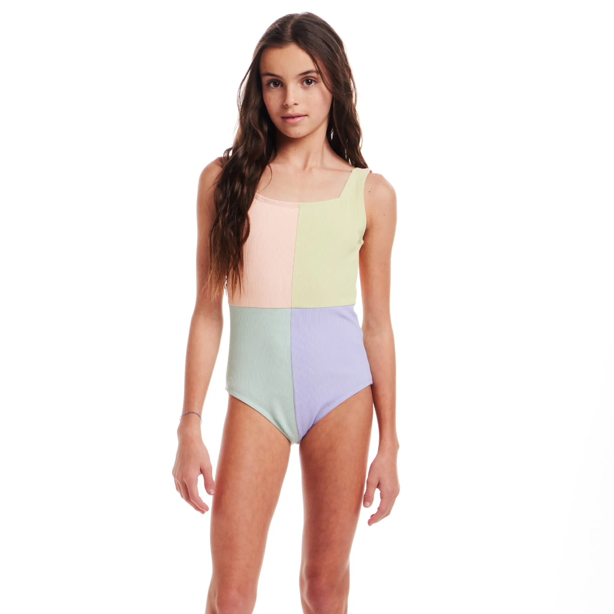 Kids (7-16) One Piece Swim Suit | Color Block