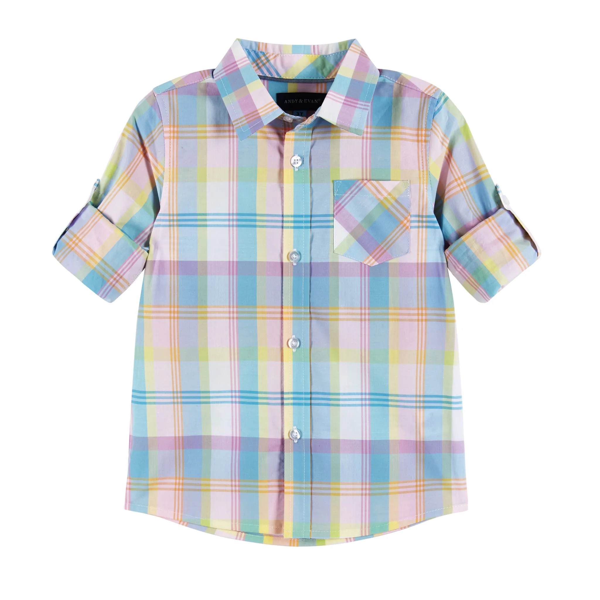 Kids White Plaid Pastel Buttondown Shirt