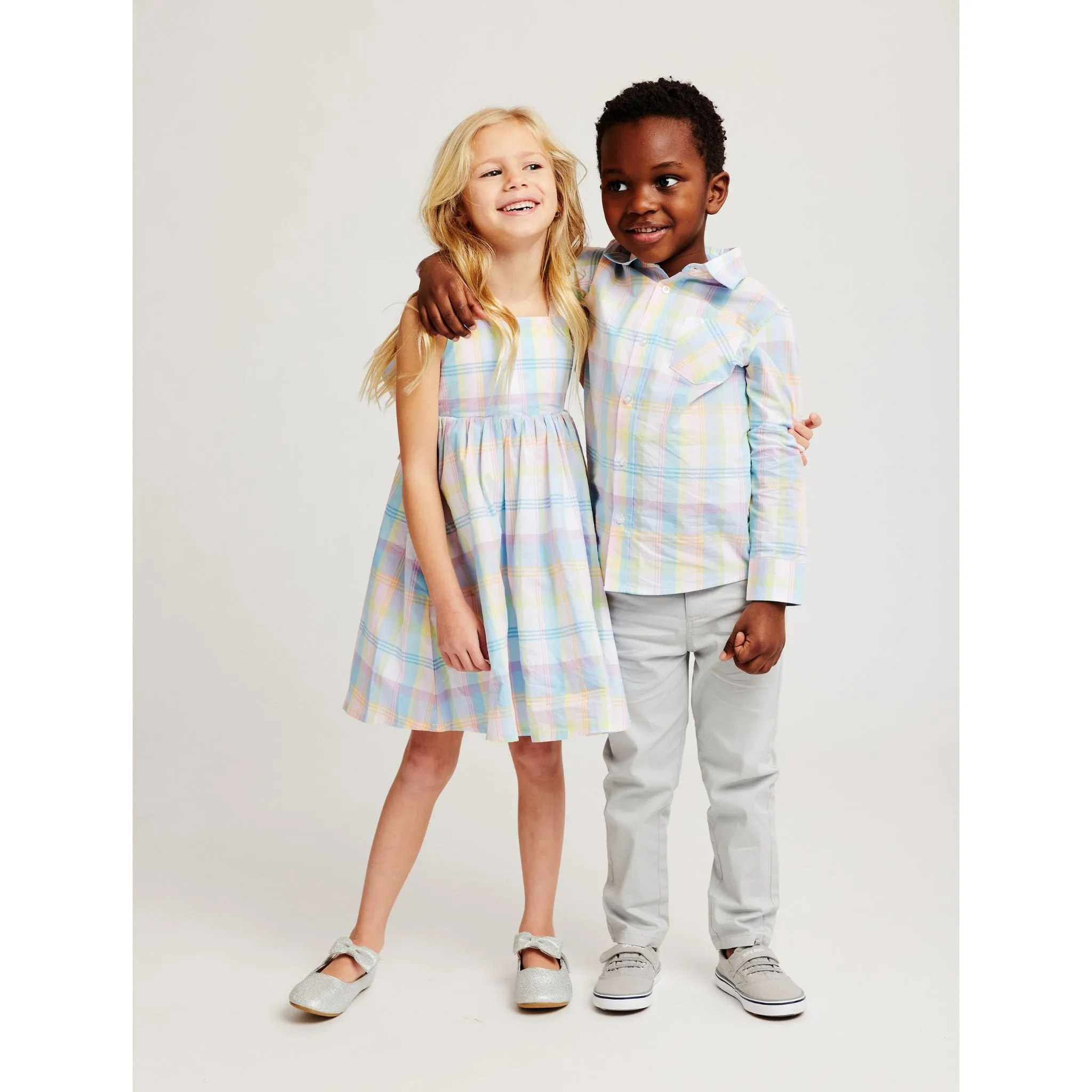 Kids White Plaid Pastel Buttondown Shirt