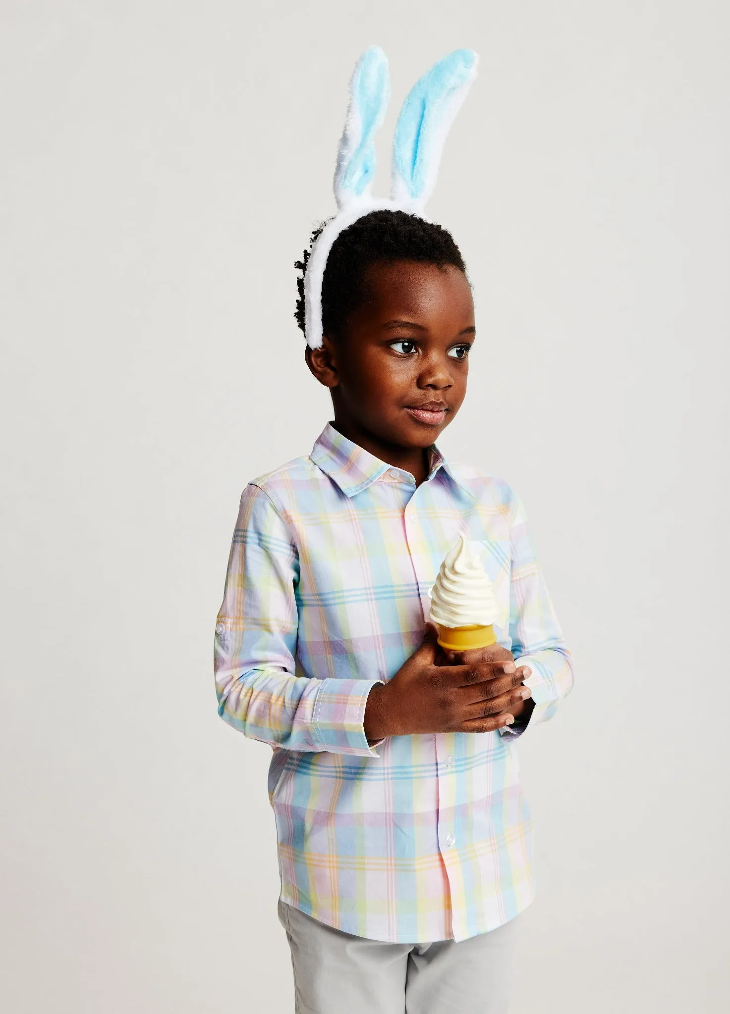 Kids White Plaid Pastel Buttondown Shirt