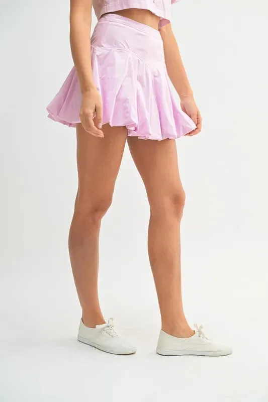 Lavender Puff Sleeve Crop Top & Pleated Bubble Skirt Two-Piece Set