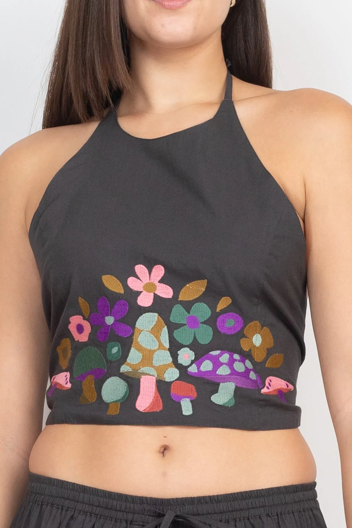 Mushroom Embroidery Halter Top