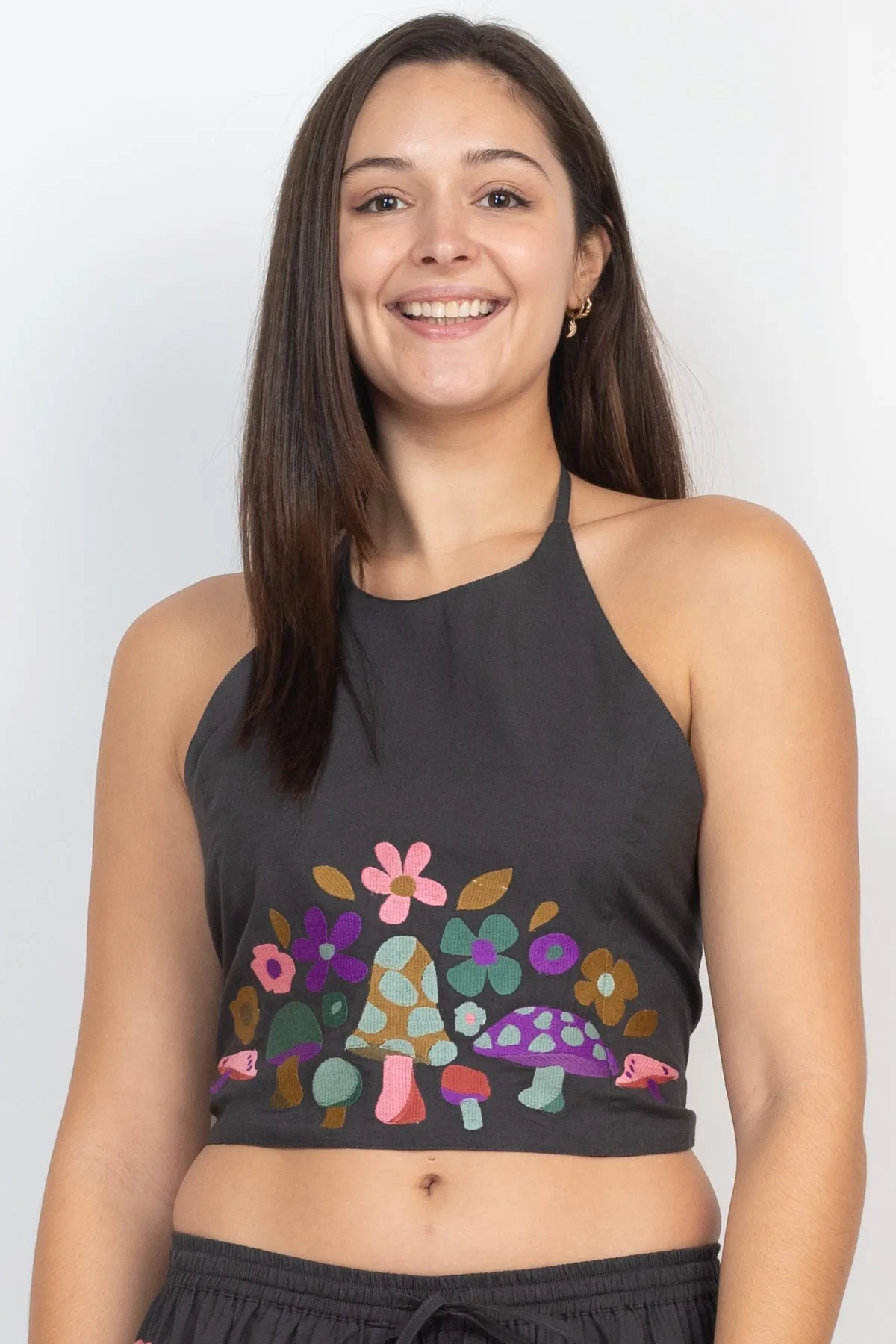 Mushroom Embroidery Halter Top