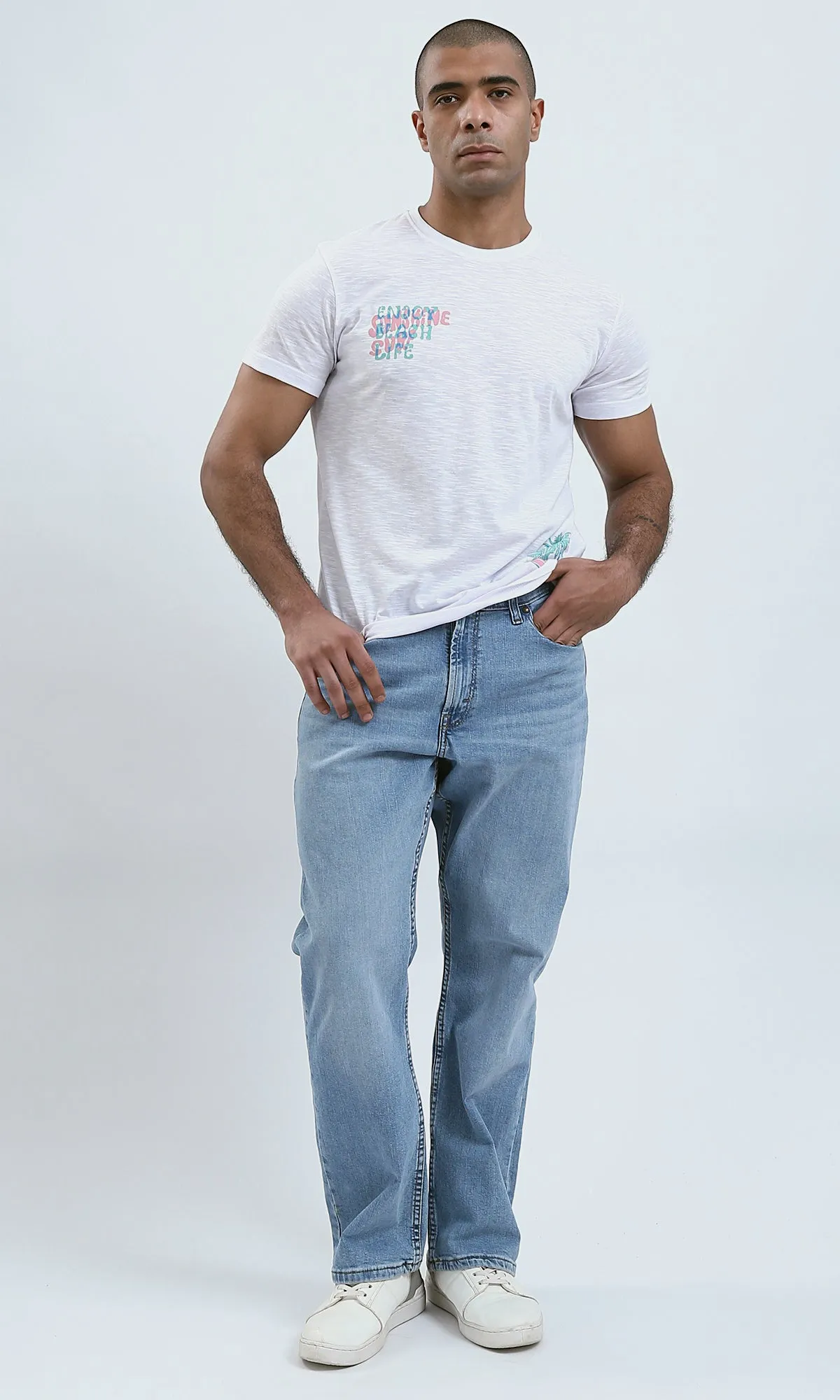 O190727 - Front & Back Print Casual Heather White