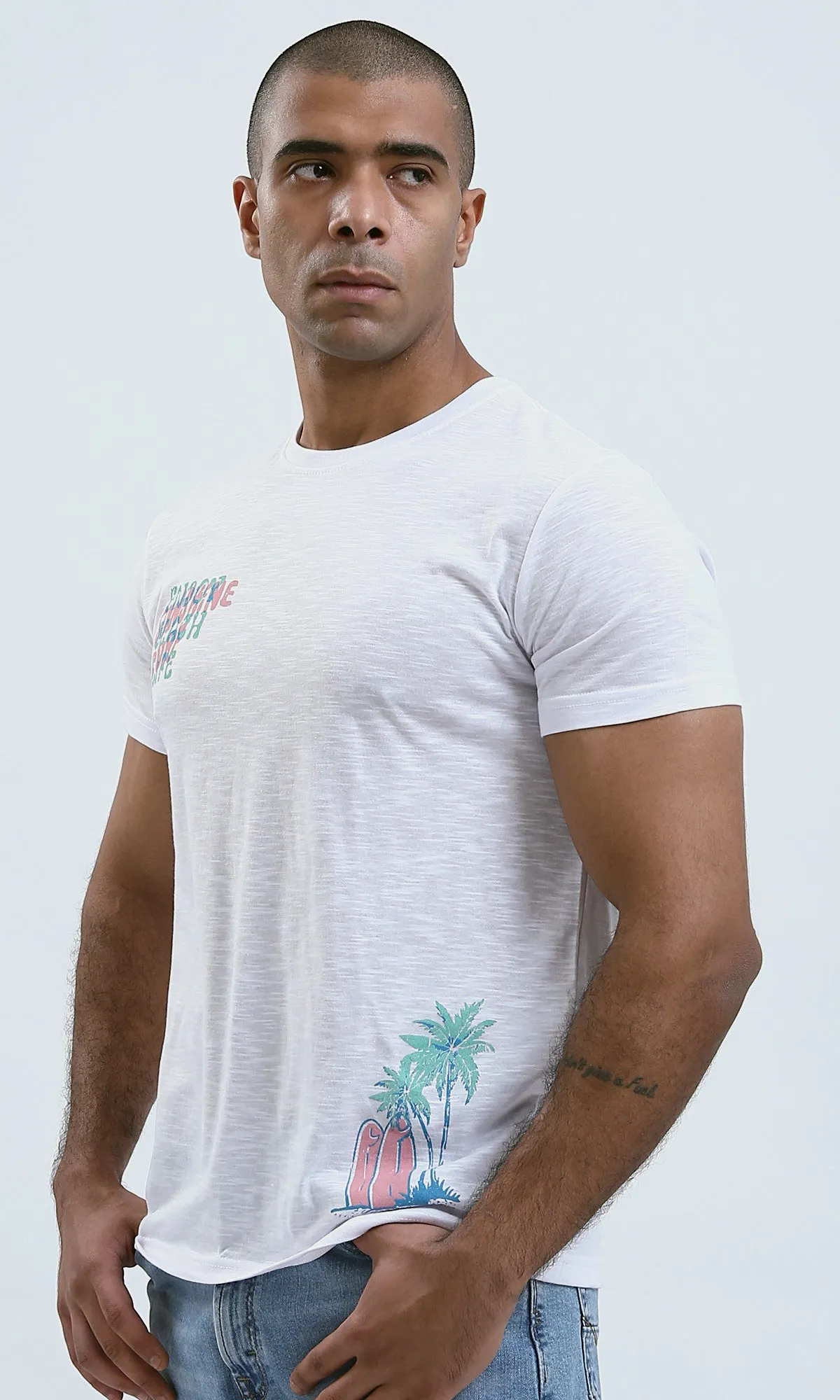 O190727 - Front & Back Print Casual Heather White