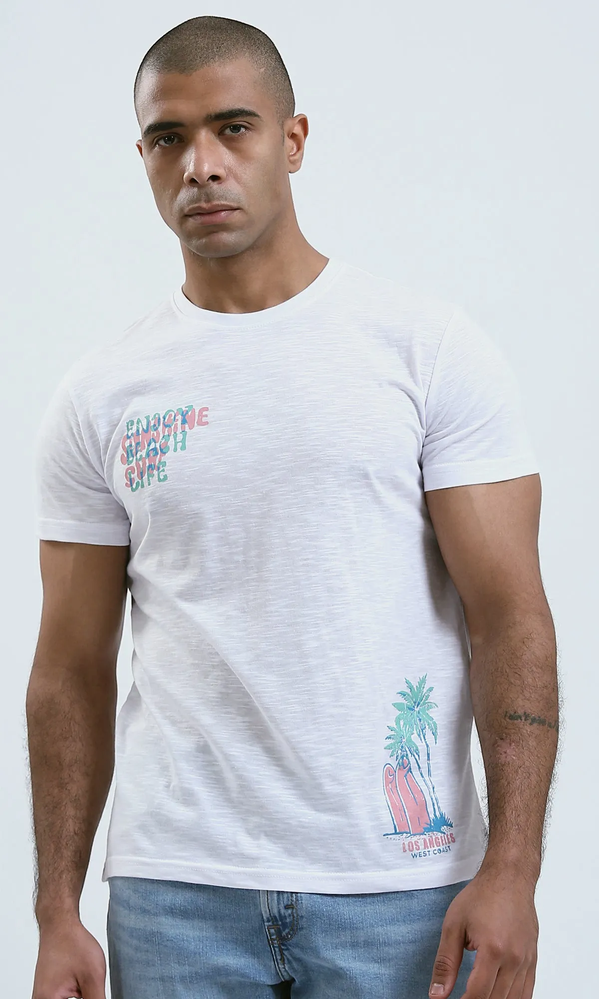 O190727 - Front & Back Print Casual Heather White