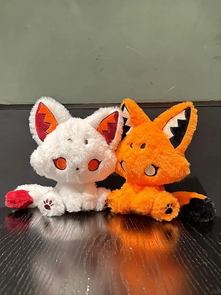 White and Red Pastel Goth Fox Plushie