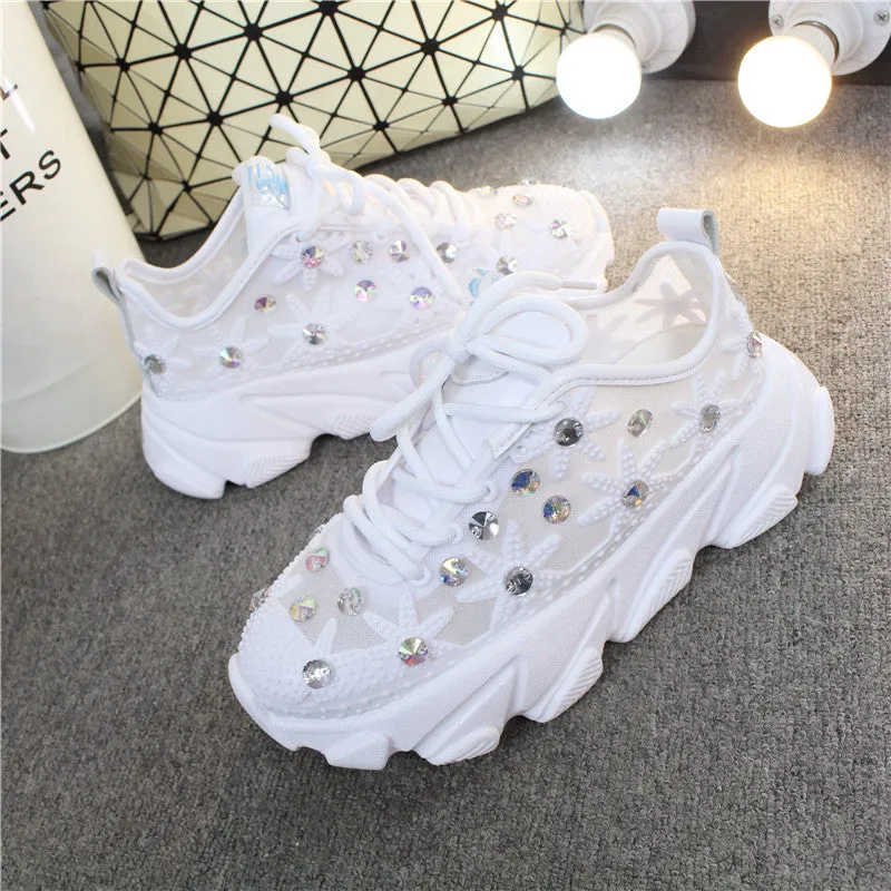 Women's Casual Platform Sneakers With Rhinestones